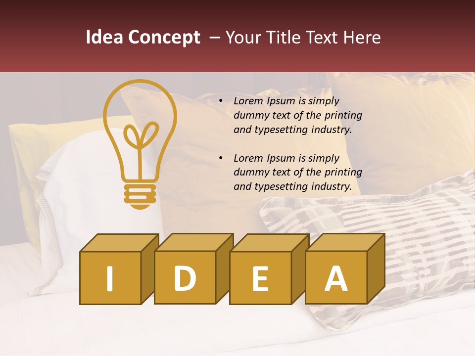 A Bed Topped With Lots Of Pillows Next To A Red Headboard PowerPoint Template