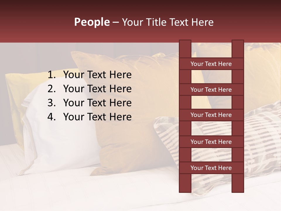 A Bed Topped With Lots Of Pillows Next To A Red Headboard PowerPoint Template