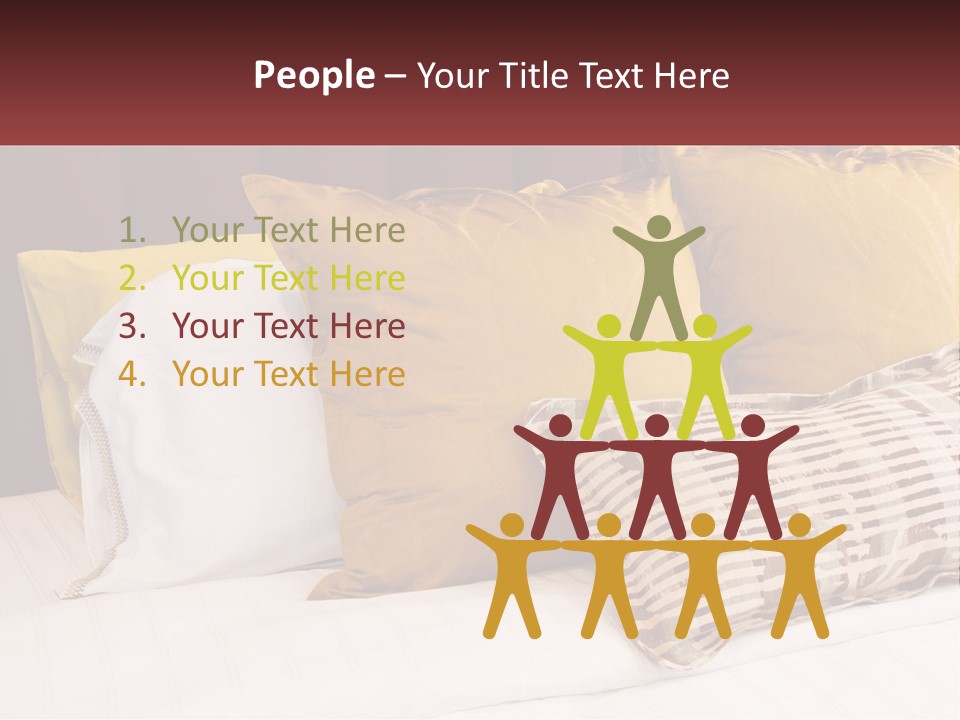 A Bed Topped With Lots Of Pillows Next To A Red Headboard PowerPoint Template