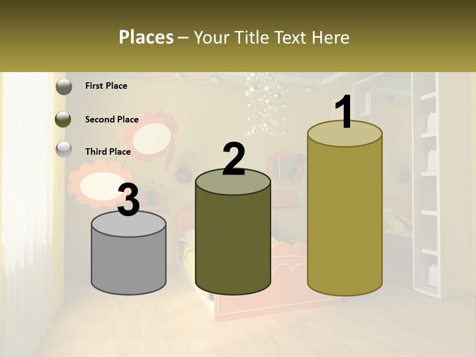 A Bedroom With Yellow Walls And A Bed PowerPoint Template