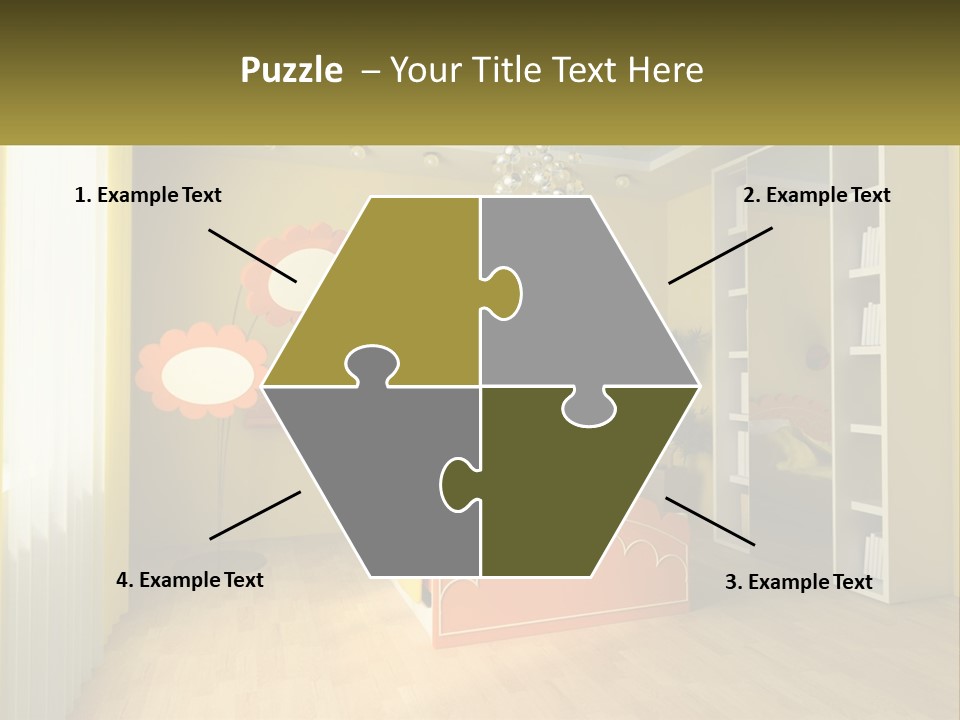 A Bedroom With Yellow Walls And A Bed PowerPoint Template