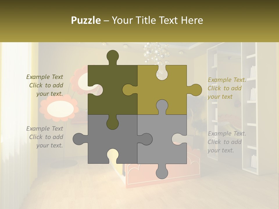 A Bedroom With Yellow Walls And A Bed PowerPoint Template