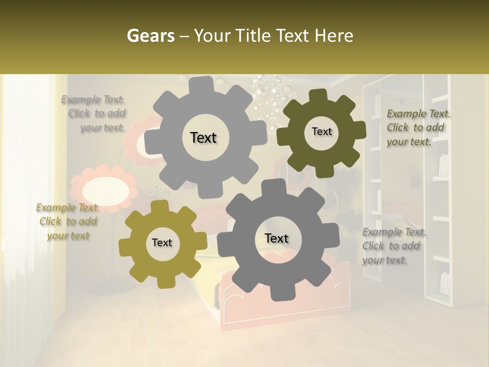 A Bedroom With Yellow Walls And A Bed PowerPoint Template