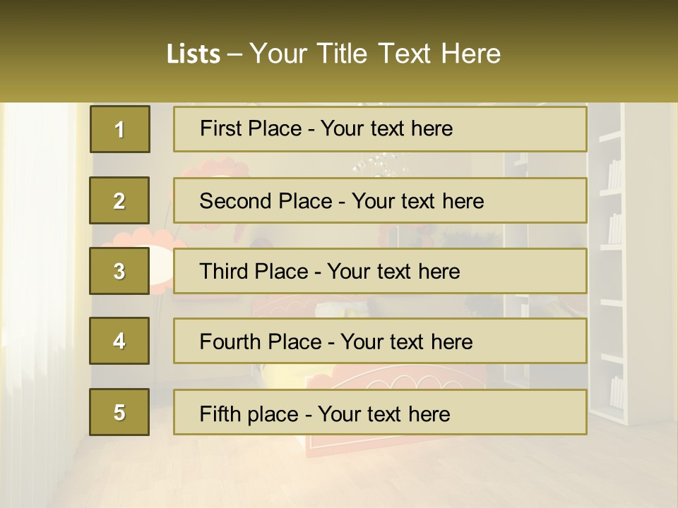 A Bedroom With Yellow Walls And A Bed PowerPoint Template