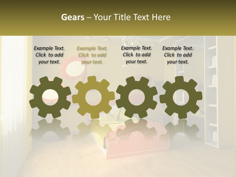 A Bedroom With Yellow Walls And A Bed PowerPoint Template