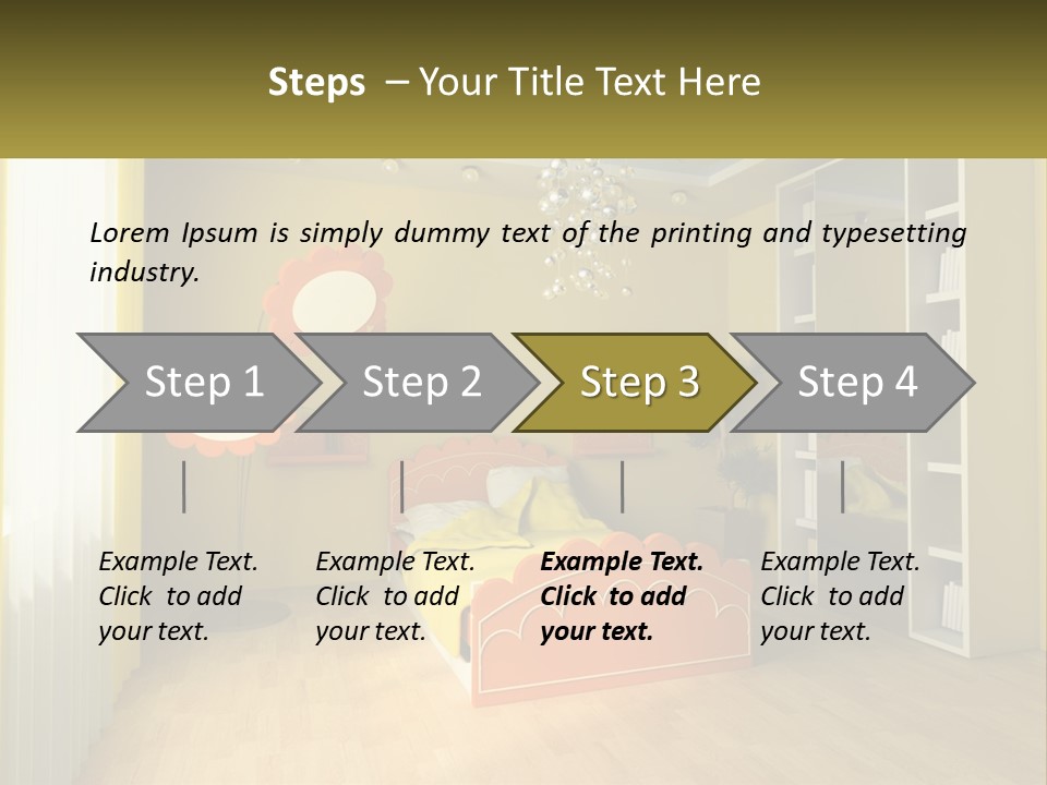 A Bedroom With Yellow Walls And A Bed PowerPoint Template