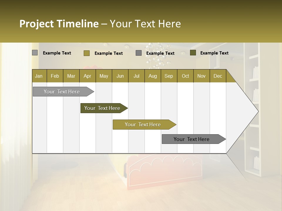 A Bedroom With Yellow Walls And A Bed PowerPoint Template