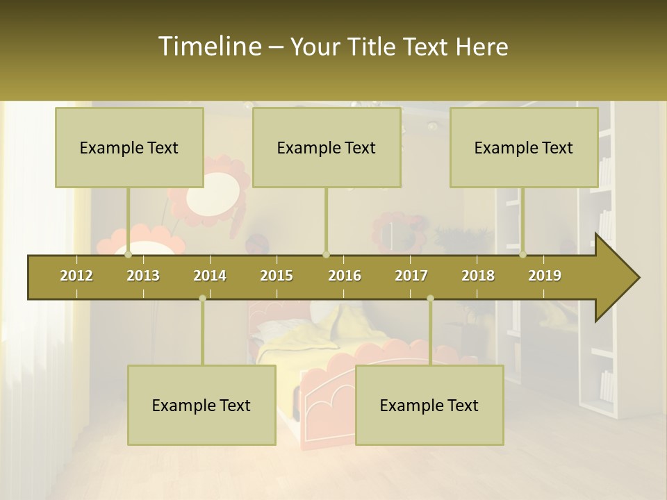 A Bedroom With Yellow Walls And A Bed PowerPoint Template