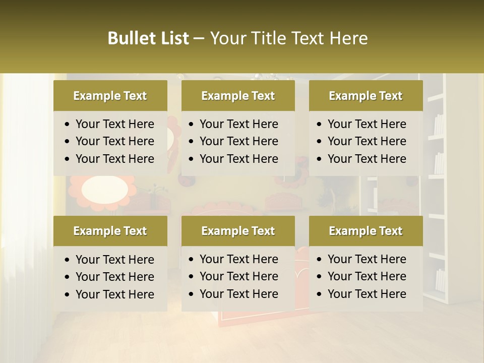 A Bedroom With Yellow Walls And A Bed PowerPoint Template