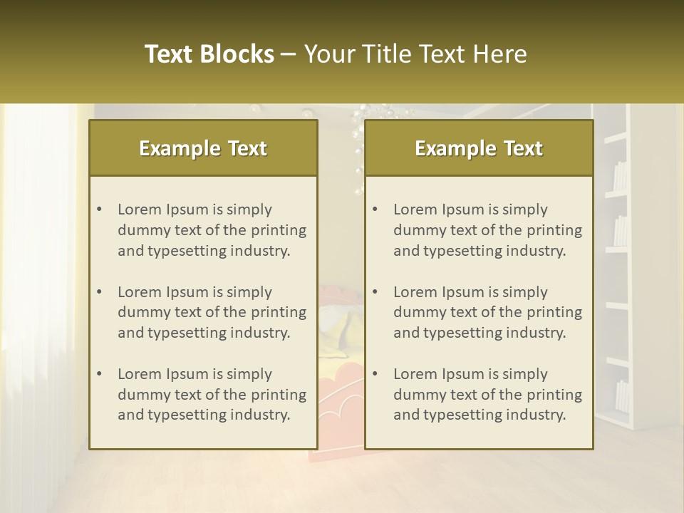 A Bedroom With Yellow Walls And A Bed PowerPoint Template