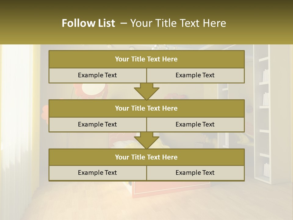 A Bedroom With Yellow Walls And A Bed PowerPoint Template