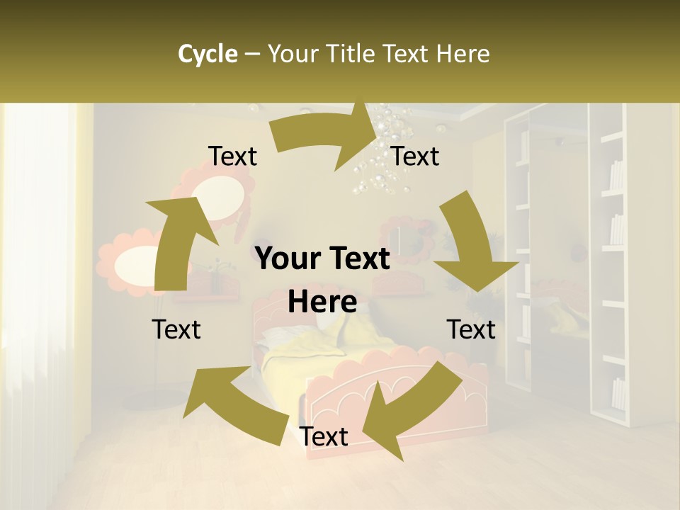 A Bedroom With Yellow Walls And A Bed PowerPoint Template