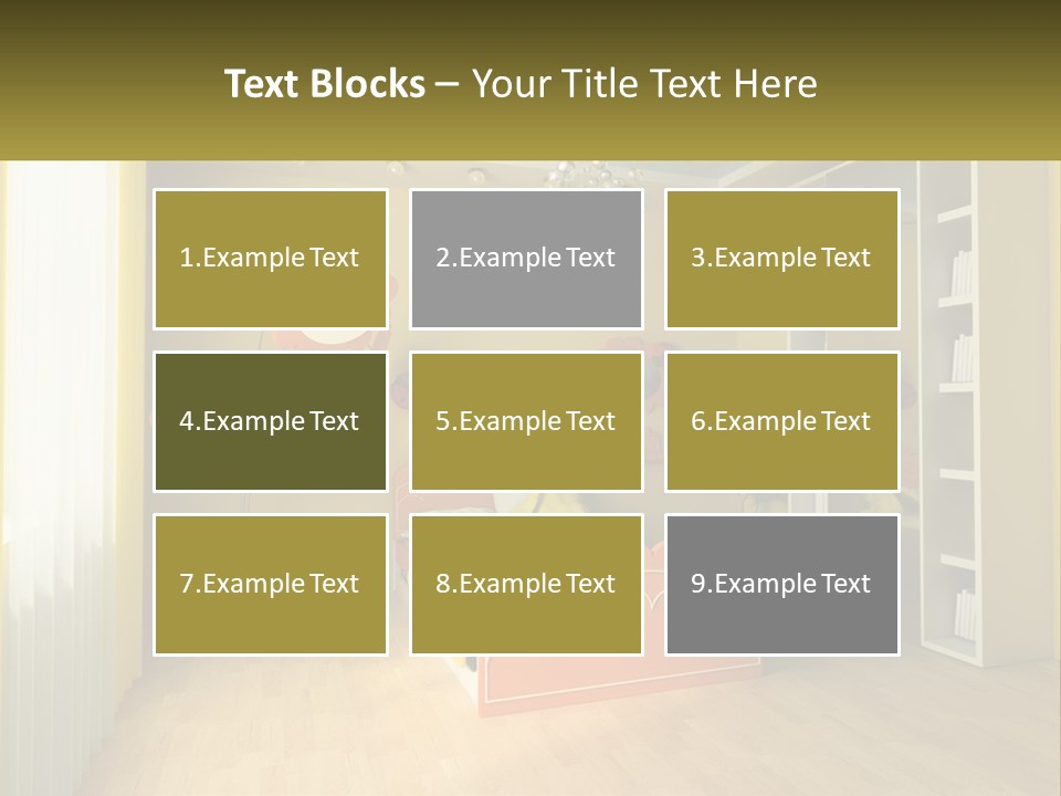 A Bedroom With Yellow Walls And A Bed PowerPoint Template