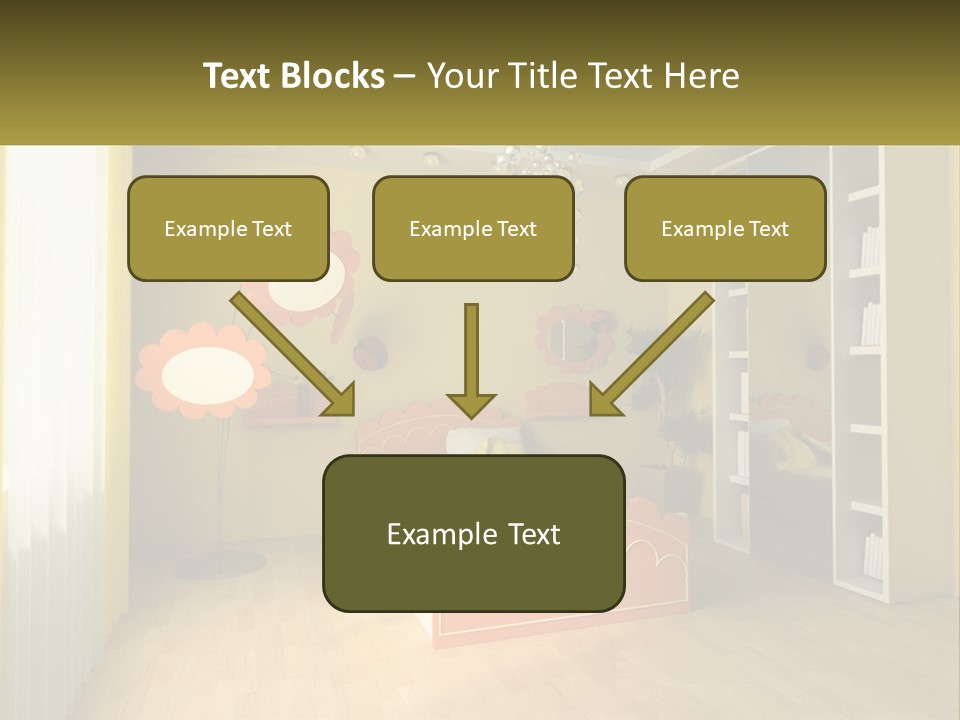 A Bedroom With Yellow Walls And A Bed PowerPoint Template