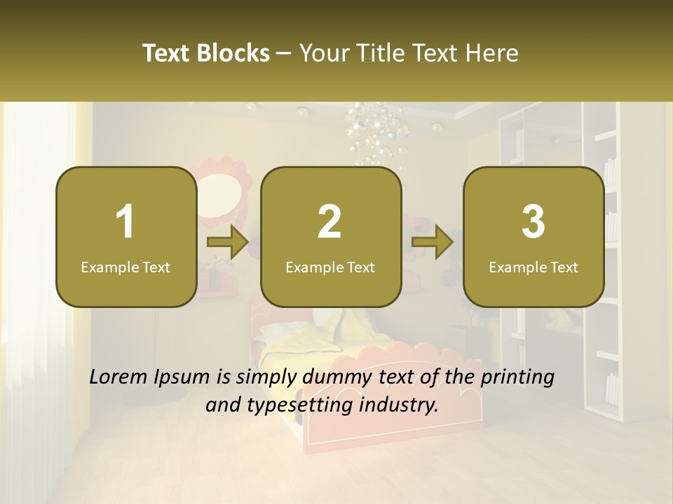 A Bedroom With Yellow Walls And A Bed PowerPoint Template
