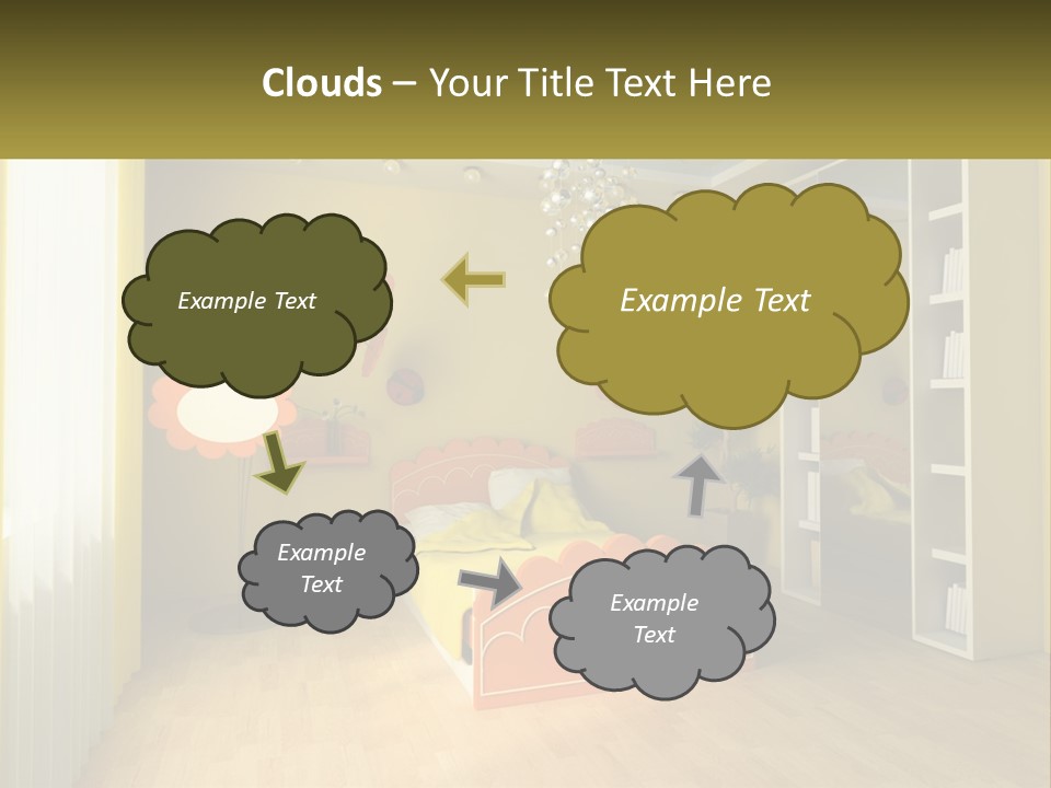 A Bedroom With Yellow Walls And A Bed PowerPoint Template
