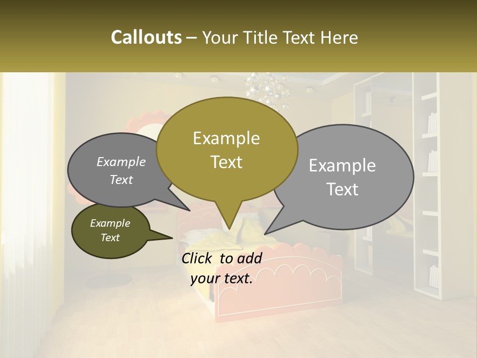 A Bedroom With Yellow Walls And A Bed PowerPoint Template