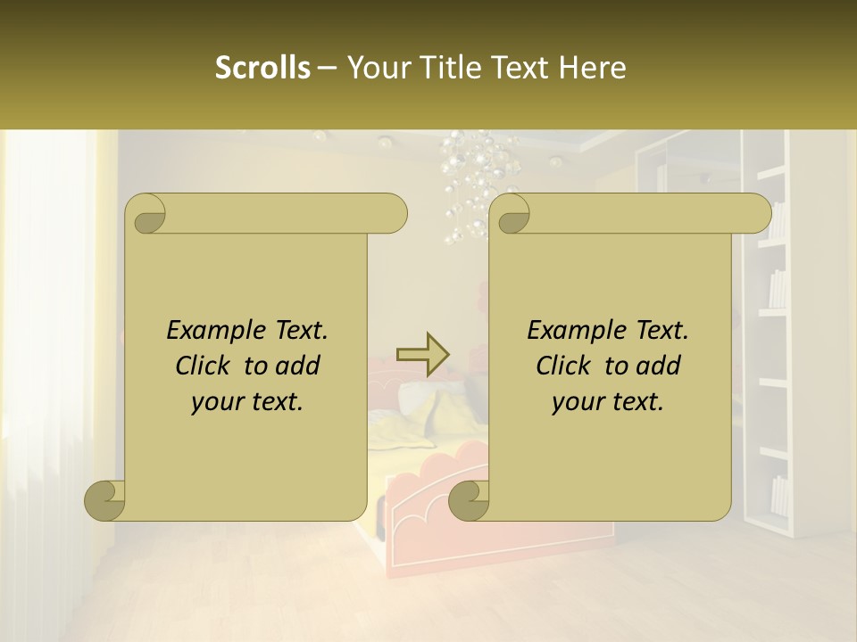 A Bedroom With Yellow Walls And A Bed PowerPoint Template