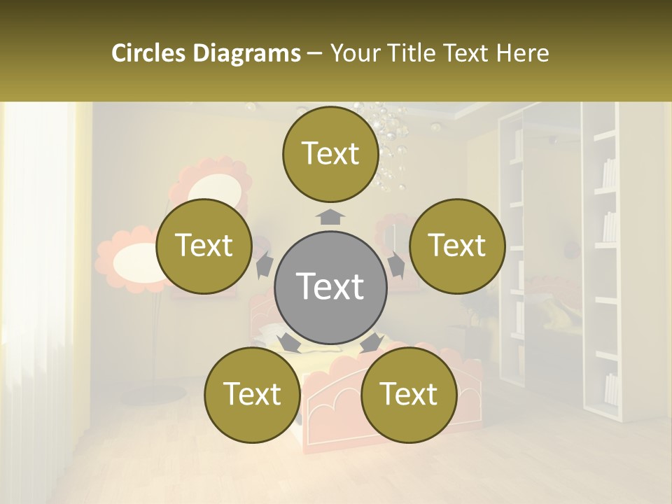 A Bedroom With Yellow Walls And A Bed PowerPoint Template