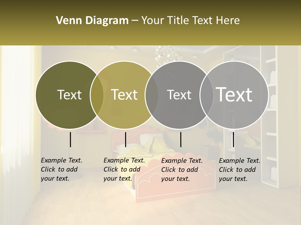 A Bedroom With Yellow Walls And A Bed PowerPoint Template