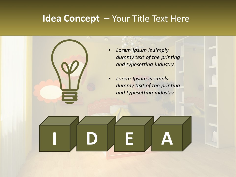 A Bedroom With Yellow Walls And A Bed PowerPoint Template