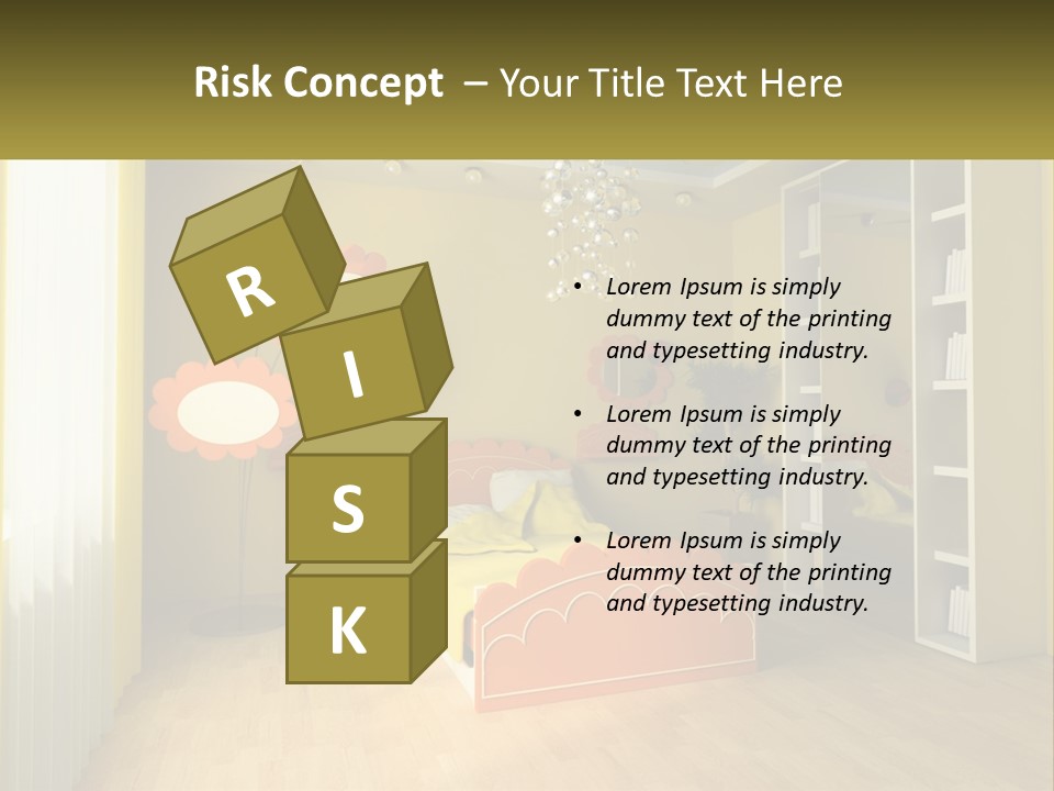 A Bedroom With Yellow Walls And A Bed PowerPoint Template