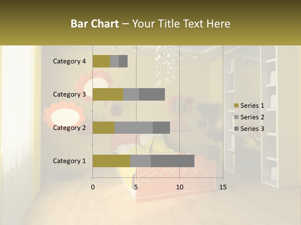 A Bedroom With Yellow Walls And A Bed PowerPoint Template