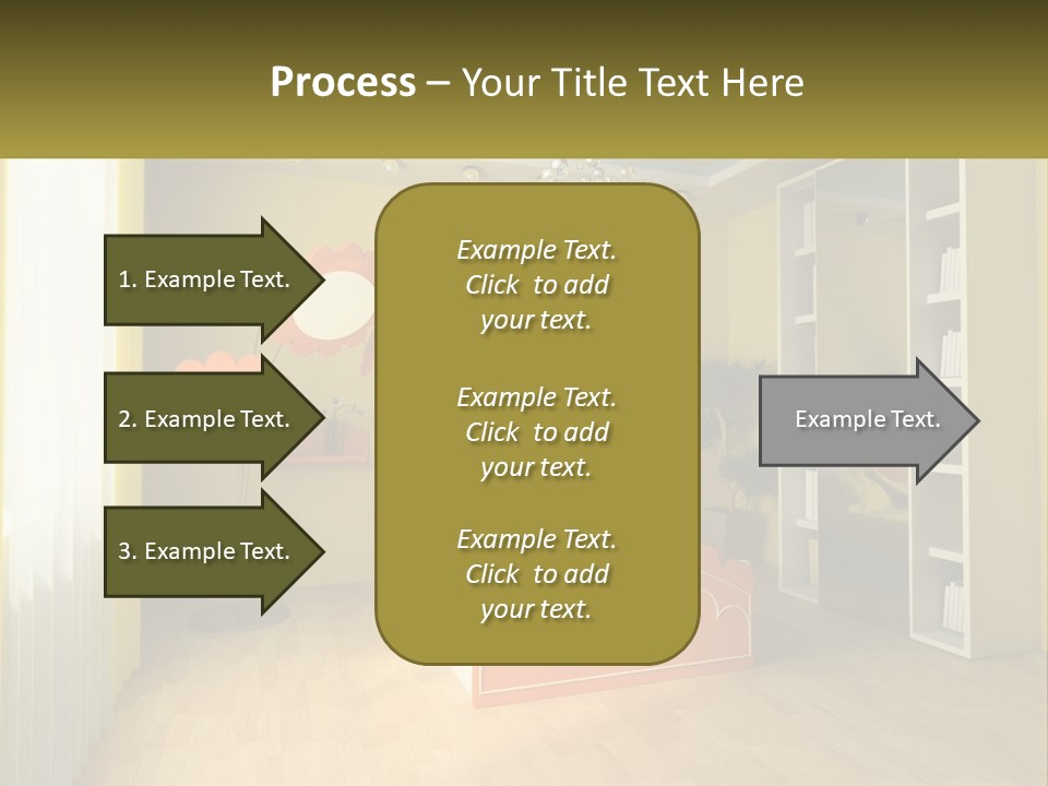 A Bedroom With Yellow Walls And A Bed PowerPoint Template