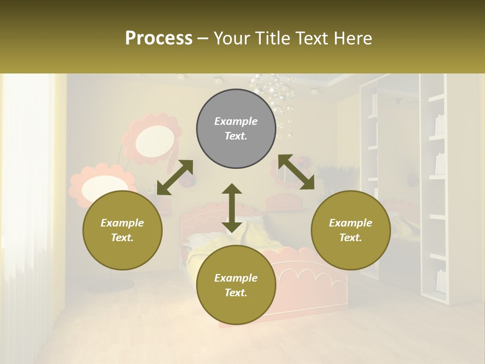 A Bedroom With Yellow Walls And A Bed PowerPoint Template