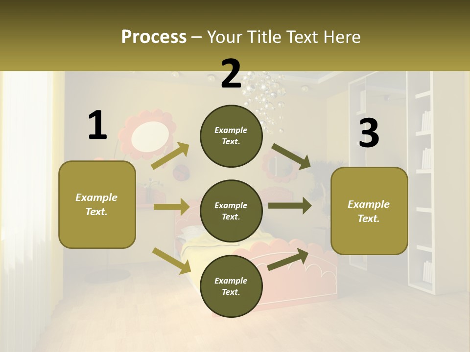 A Bedroom With Yellow Walls And A Bed PowerPoint Template