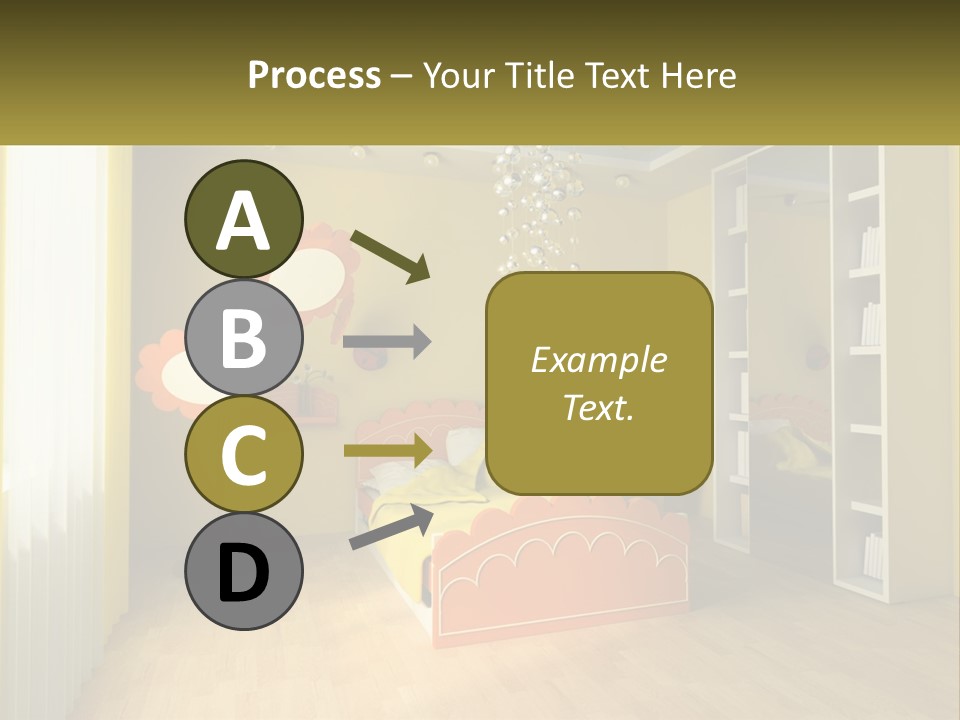 A Bedroom With Yellow Walls And A Bed PowerPoint Template