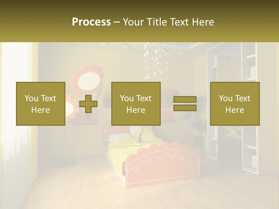 A Bedroom With Yellow Walls And A Bed PowerPoint Template