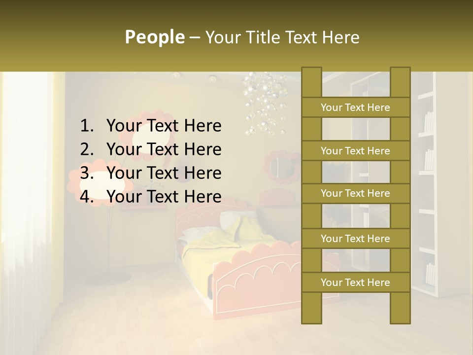 A Bedroom With Yellow Walls And A Bed PowerPoint Template