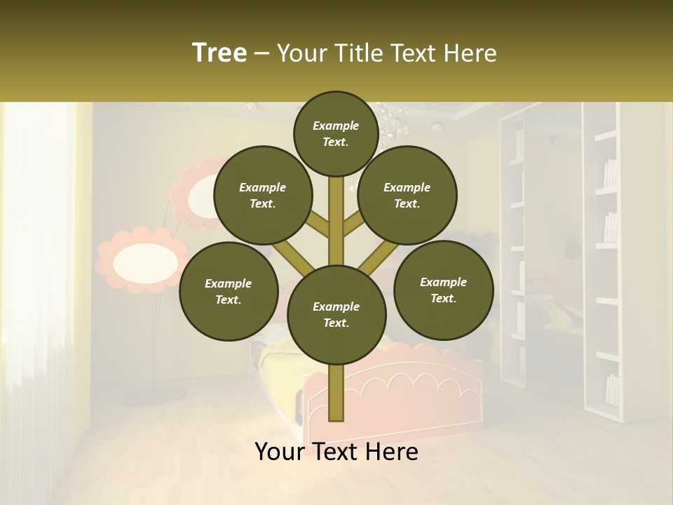 A Bedroom With Yellow Walls And A Bed PowerPoint Template