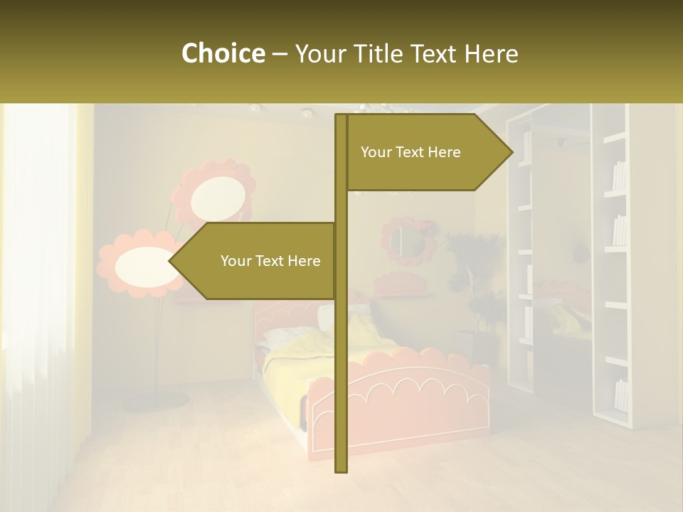 A Bedroom With Yellow Walls And A Bed PowerPoint Template
