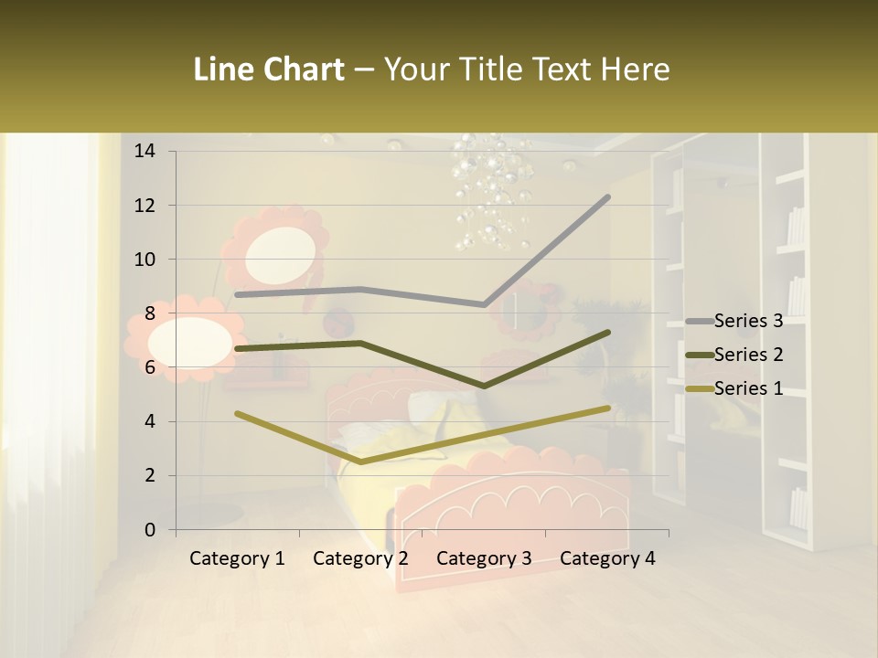 A Bedroom With Yellow Walls And A Bed PowerPoint Template