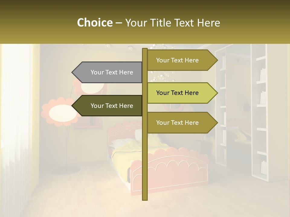 A Bedroom With Yellow Walls And A Bed PowerPoint Template