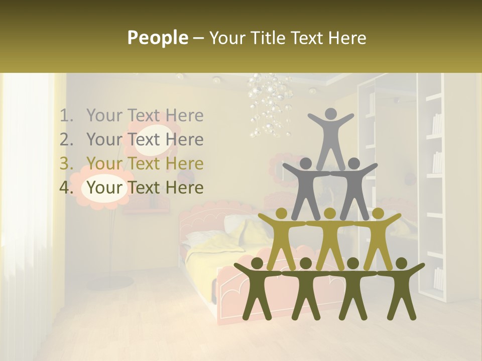 A Bedroom With Yellow Walls And A Bed PowerPoint Template