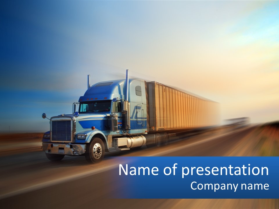 A Semi Truck Driving Down A Road With A Sky Background PowerPoint Template