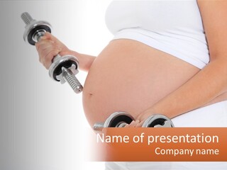 A Pregnant Woman Holding Two Dumbs In Her Belly PowerPoint Template
