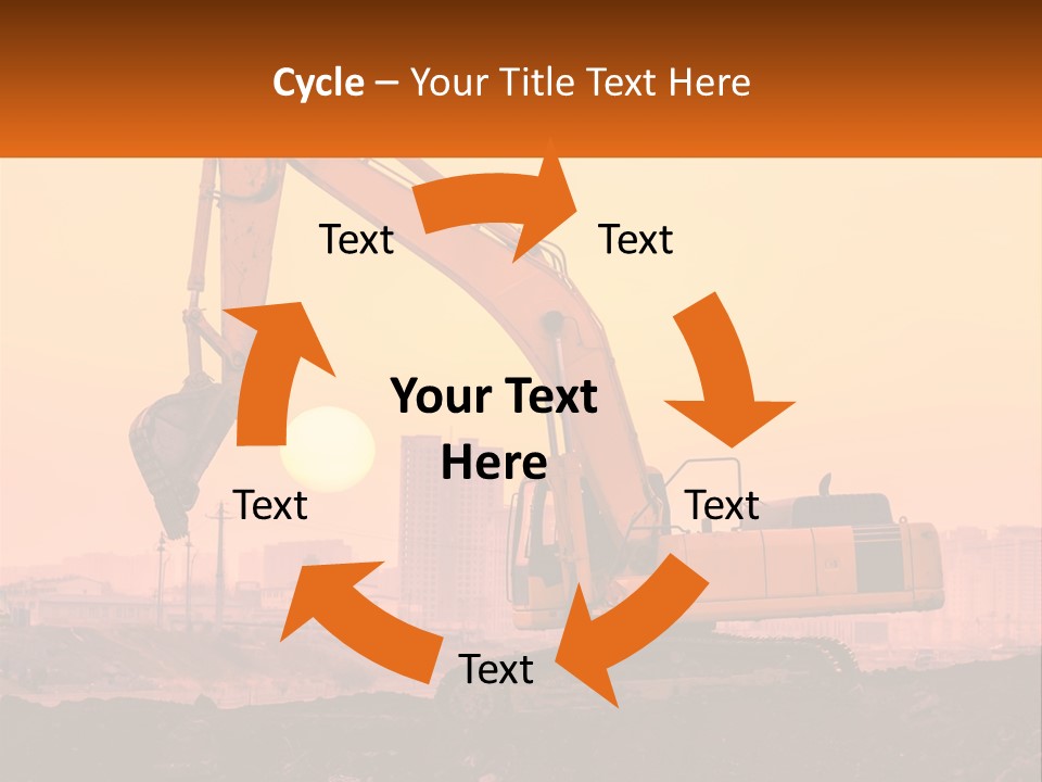 A Yellow Excavator On A Construction Site With A City In The Background PowerPoint Template