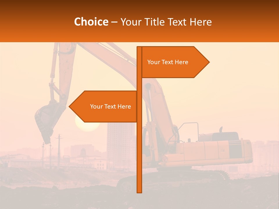 A Yellow Excavator On A Construction Site With A City In The Background PowerPoint Template