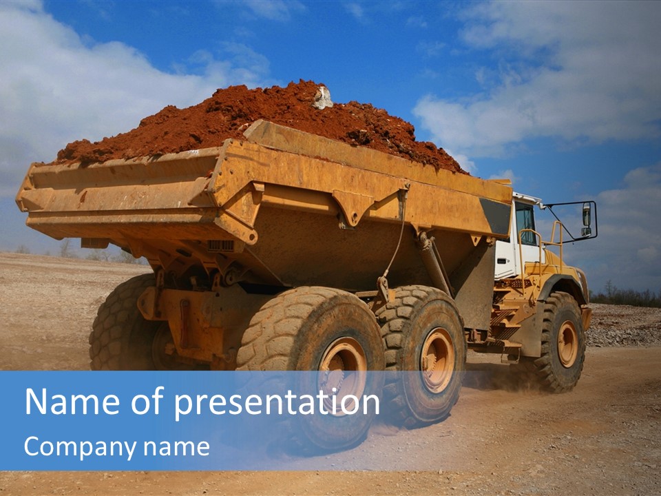A Dump Truck With A Load Of Dirt On Top Of It PowerPoint Template