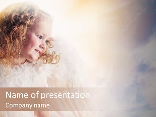 A Little Girl In A White Angel Outfit PowerPoint Template