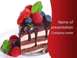 A Piece Of Cake With Berries On Top Of It PowerPoint Template