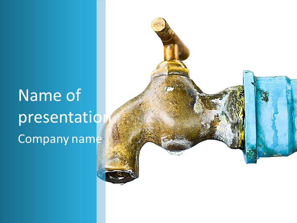 A Water Faucet With A Blue Hose Coming Out Of It PowerPoint Template