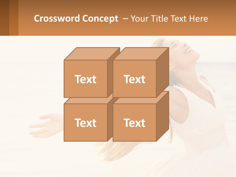 A Woman In A White Dress On The Beach With Her Arms Outstretched PowerPoint Template