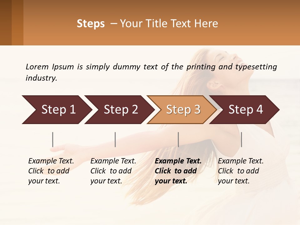 A Woman In A White Dress On The Beach With Her Arms Outstretched PowerPoint Template