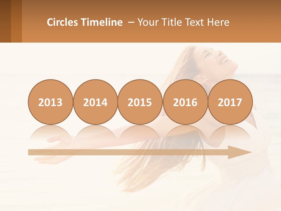 A Woman In A White Dress On The Beach With Her Arms Outstretched PowerPoint Template