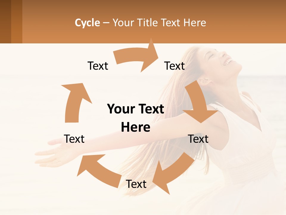 A Woman In A White Dress On The Beach With Her Arms Outstretched PowerPoint Template